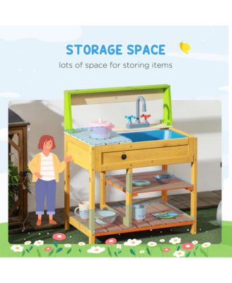 Outdoor Kids Mud Kitchen with Sink and Storage Shelves