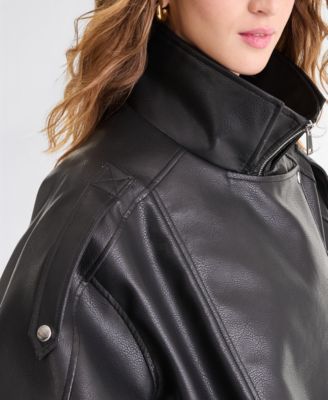 Women's Faux-Leather Zip-Front Bomber Jacket