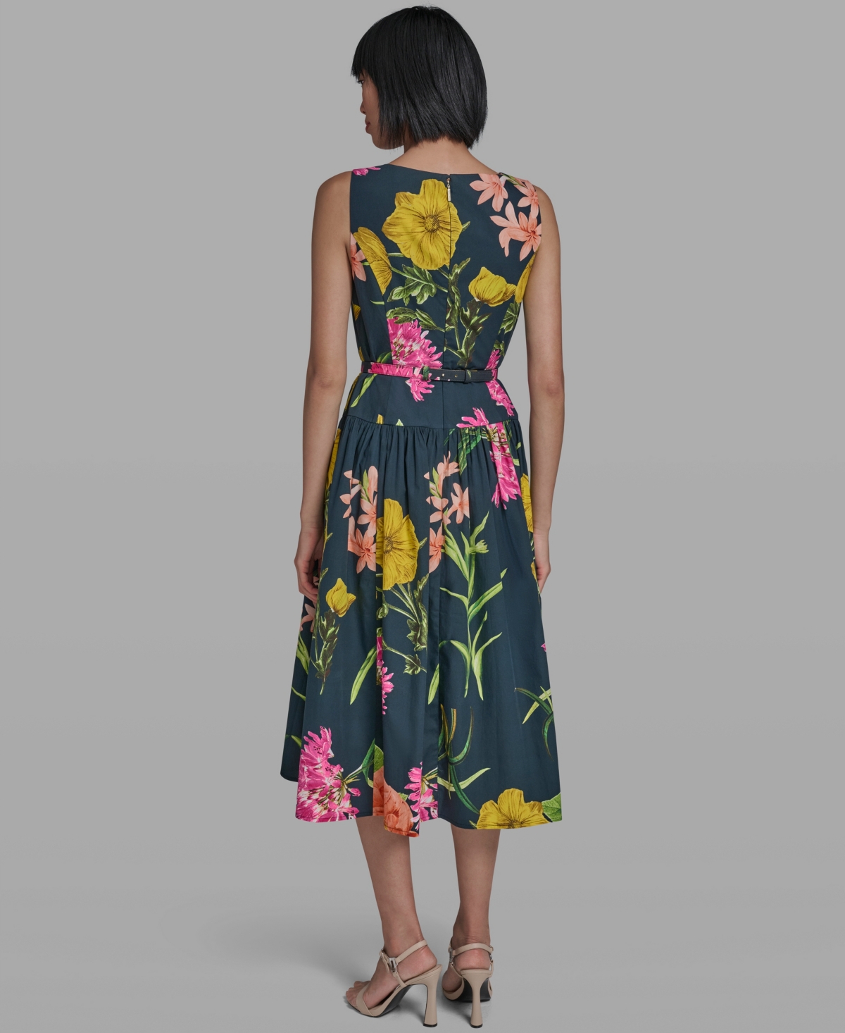 Karl Lagerfeld Paris Women's Boat-Neck Belted Sleeveless Dress