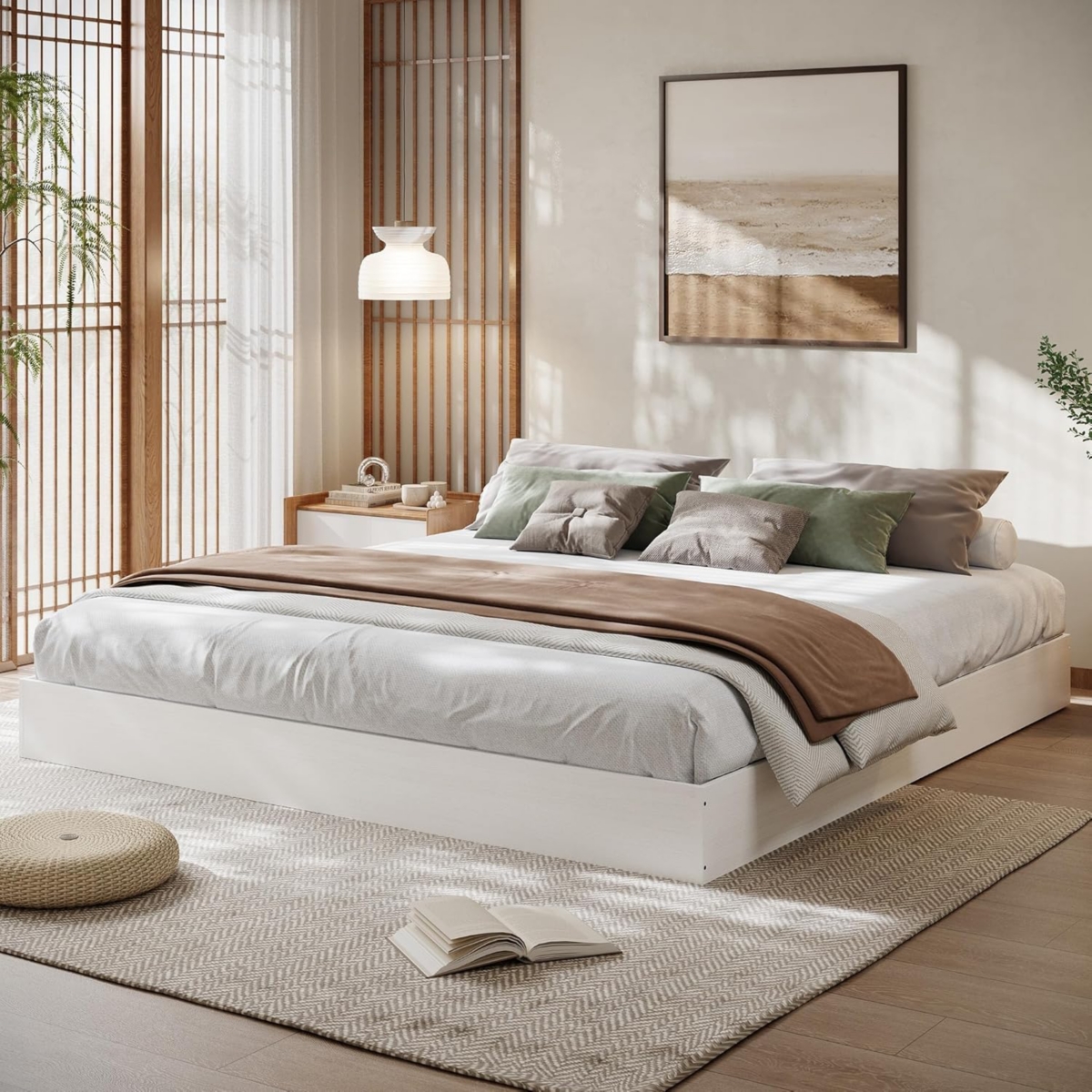 gaomon Wood Platform Bed with Sturdy Wooden Slats, Floor-Standing Frame, Modern Minimalist Design Space-Saving No Box Spring Needed