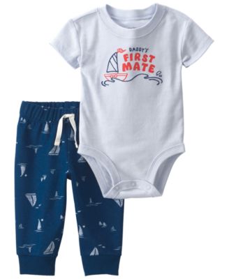 Baby Boys' Daddy's First Mate' Boat Print Bodysuit & Pants, 2-Piece Set