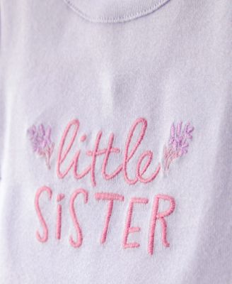 Baby Girls' 'Little Sister' Printed Short-Sleeve Bodysuit & Pants, 2-Piece Set