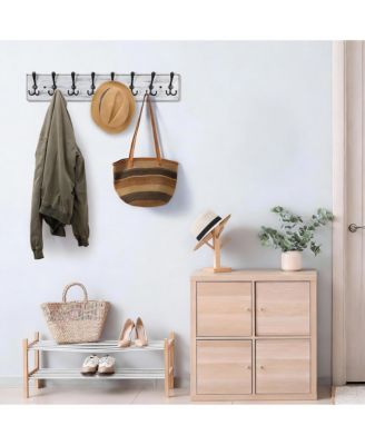 Wooden Wall Coat Rack for 8 Hooks - Pine & Zinc Alloy