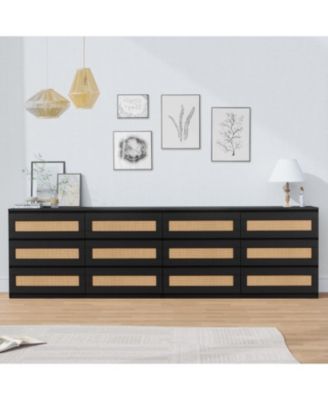 6 Drawer Double Dresser for Bedroom, Rattan Dresser for Bedroom with Smooth Mental Slide, Modern Wood Chest for Bedroom, Living Room, Hallway,