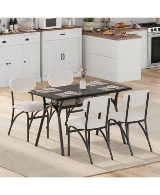 Set of 4 Modern Boucle Upholstered Dining Chairs, Metal Legs Kitchen Seating for Dining Room & Living Room