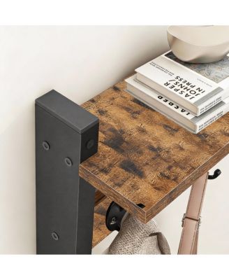 Rustic Brown & Black Wall Hook Rack with Shelf for Entryway, Hallway