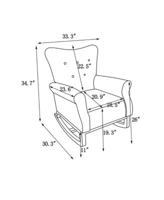 Modern High Back Nursery Rocking Chair Comfortable Fabric Padded Seat Armchair with Warm Wood Color Curved Legs for Baby Room Reading Corner