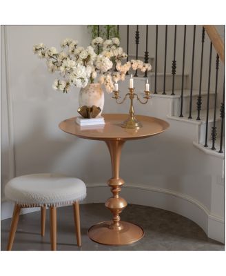 Small Round Gold End Table, 29.3" Height, Vintage Metal Accent