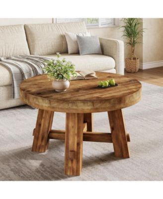 31.5-Inch Round Coffee Table, Solid Wood Center Table