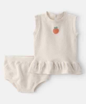 Baby Girls' Peach Crochet Top and Shorts, 2-Piece Set