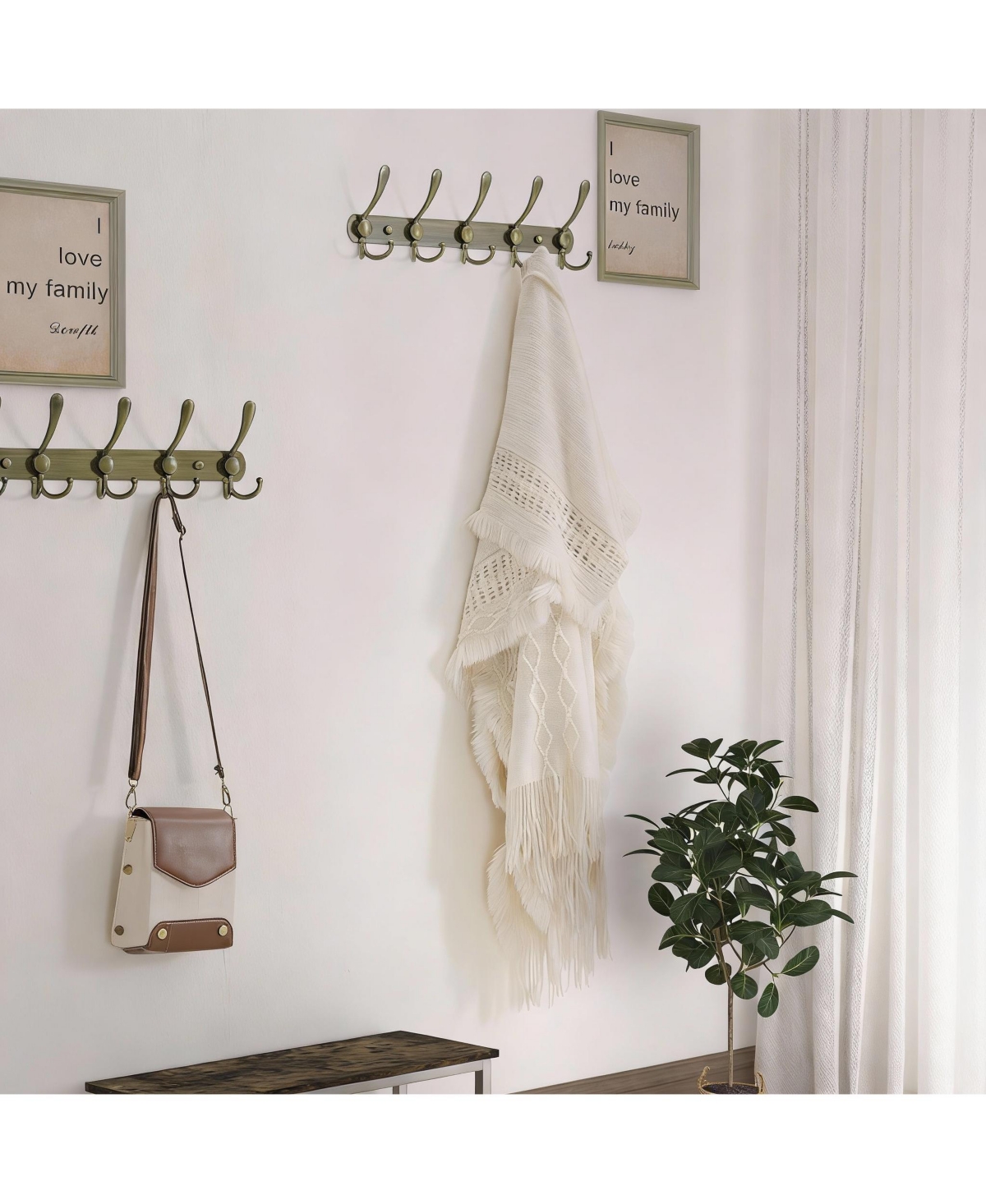 Yigii Heavy Duty 5-Tri Hook Wall Rack, Stainless Steel Rail, Bronze Finish