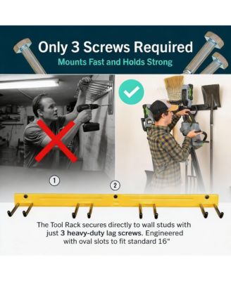 Wall-Mounted Tool Rack - 4 Hooks, Heavy-Duty Steel, 250lb Capacity, Easy Install