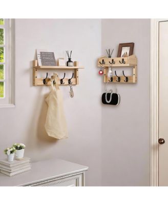 Wall Mounted Coat Rack with Hooks and Shelf for Entryway