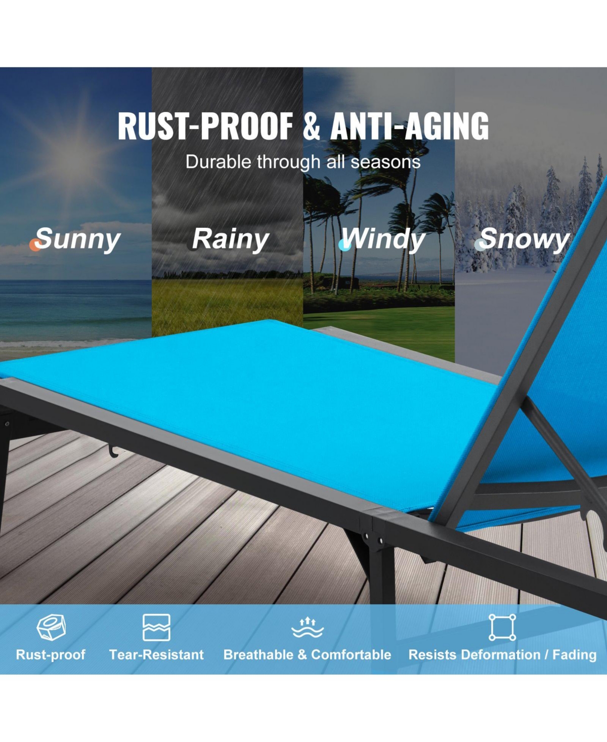 Slickblue Folding Aluminum Patio Chaise Lounge Chair for Pool and Beach