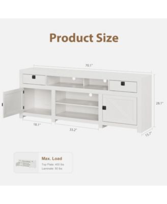 Farmhouse TV Stand for 75/80 Inch TVs, 70" Long Entertainment Center with 4 Storage Drawers & 3 Open Shelf