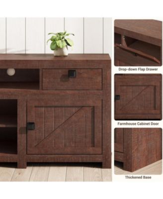 Farmhouse TV Stand for 75/80 Inch TVs, 70" Long Entertainment Center with 4 Storage Drawers & 3 Open Shelf