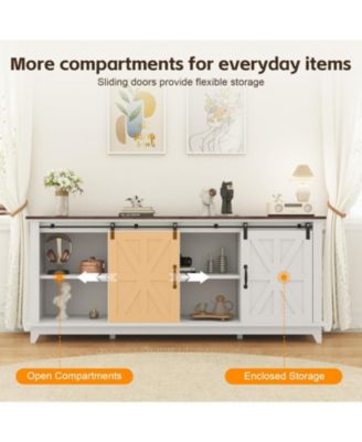 66" Farmhouse Home TV Stand for Up to 75" Television, Entertainment Center with Storage & Adjustable Shelf