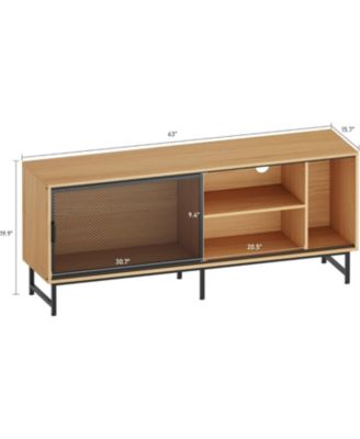 Modern Farmhouse TV Stand with Sliding Mesh Doors, 63" Wood Entertainment Center for 65 Inch TV