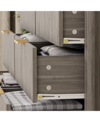 Modern 6-Drawer Double Dresser - 47'' Wide Fluted Wooden Chest of Drawers with 2 Open Shelves, Mid Century Storage Dresser Organizer