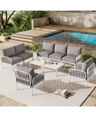 9 Piece Modern Outdoor Patio Sectional Conversation Set with Two Square Coffee Tables Waterproof Thick Cushions