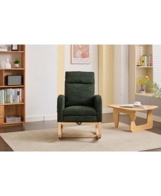 Modern Accent Upholstered Nursery Glider Rocking Chair with Solid Wood Legs Side Pocket High Backrest 300LBS Capacity for Living Room
