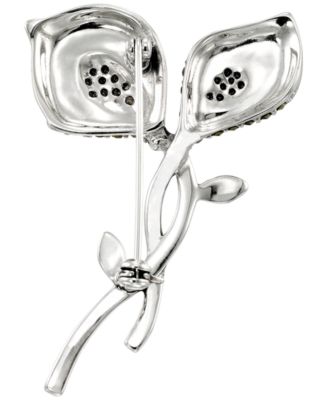 Marcasite (2.2 ct. t.w.) and Pink Crystal (0.49 ct. t.w.) Brooch in Sterling Silver