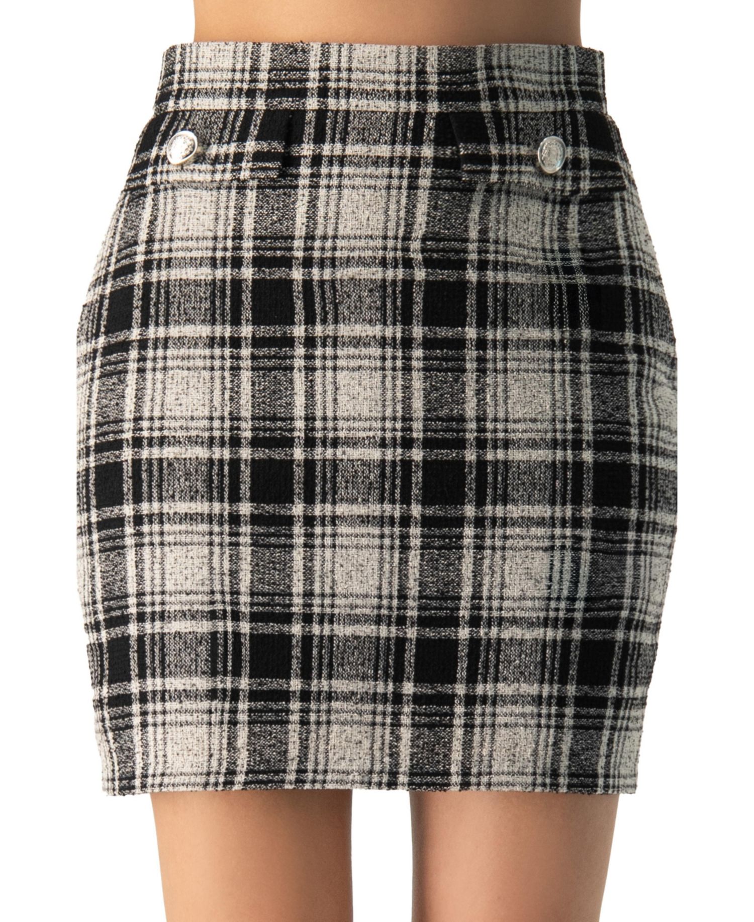 Women's Checkered Skirt With Faux Front Pockets