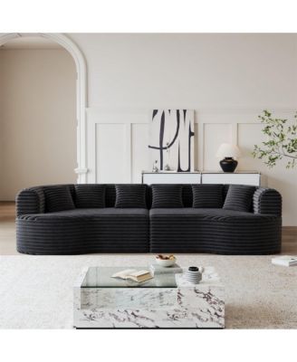 106.3" Luxury Corduroy Sofa 4-Seater with 6 Cushions, Curved Sectional Sofa