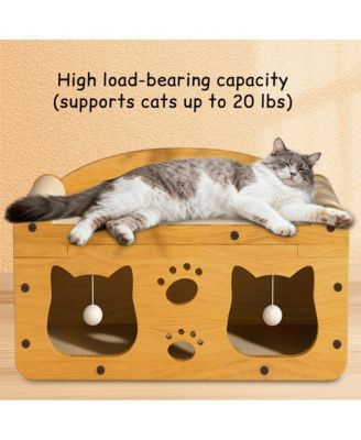 Multi-Functional Wooden Cat Bed with Scratching Pad & Interactive Toys