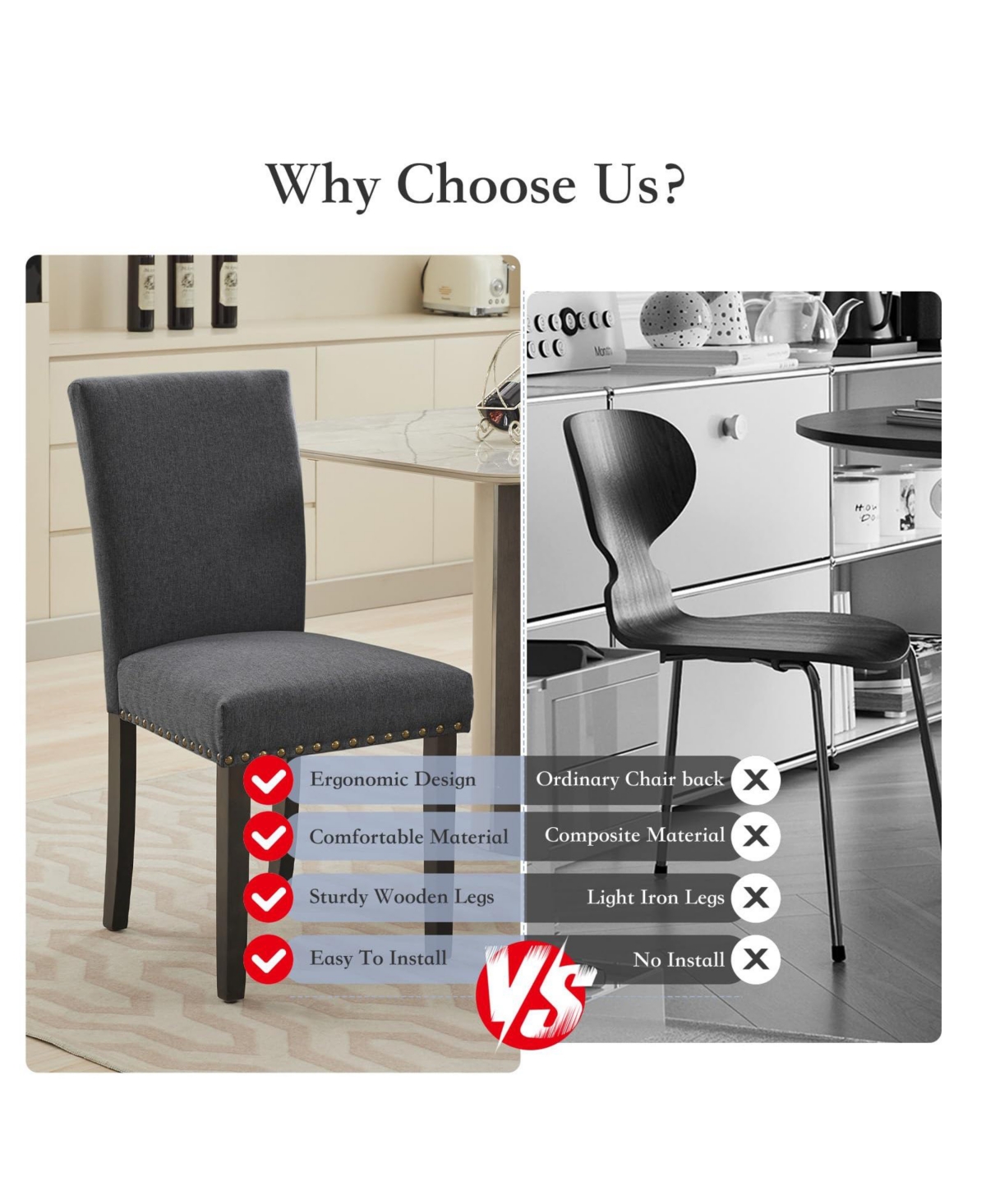 gaomon Set of 2 Upholstered Parsons Dining Chairs, Nailhead Trim Fabric Kitchen Chairs with Solid Wood Legs