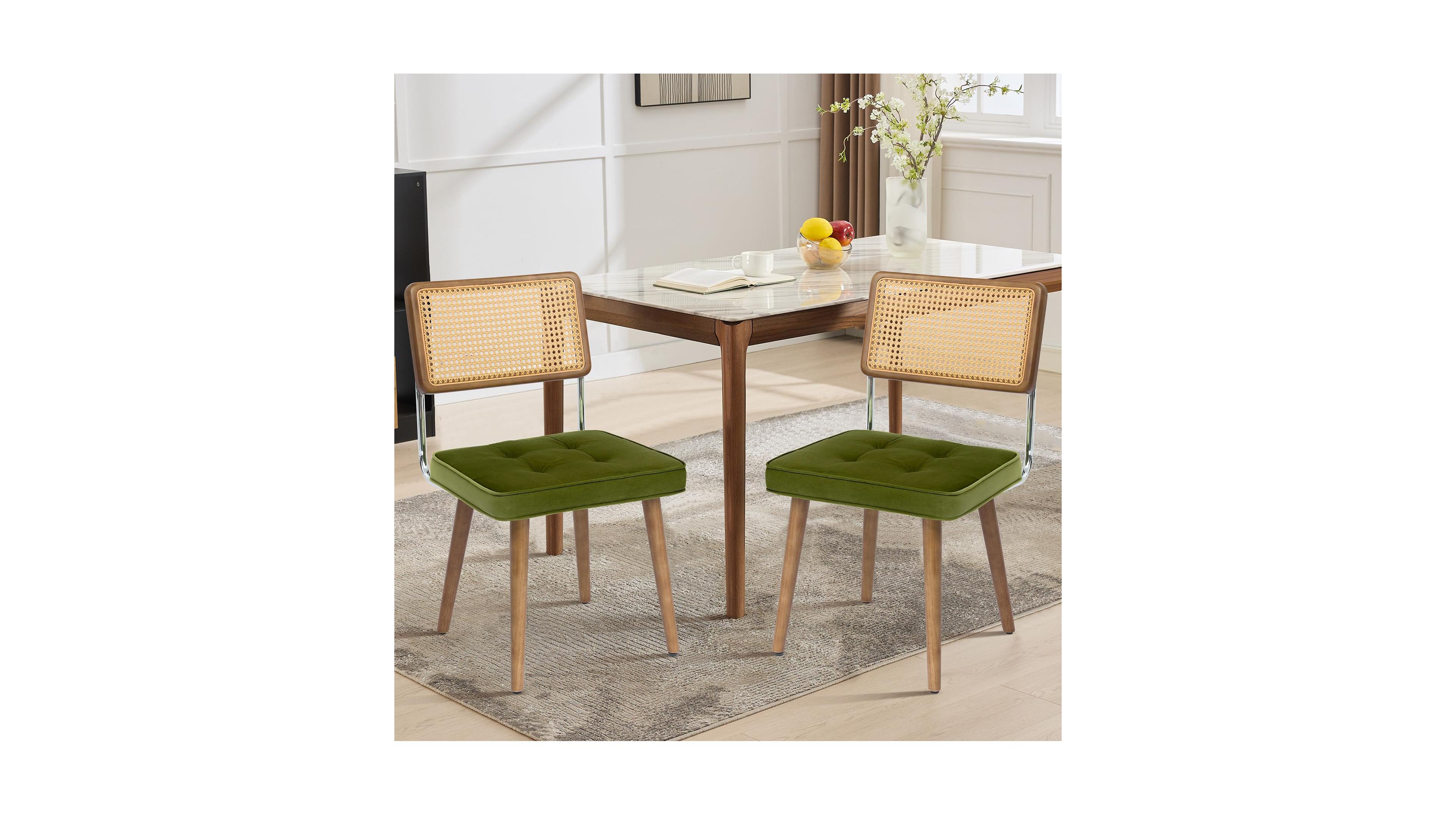 gaomon Set of 2 Mid Century Natural Rattan Dining Chairs