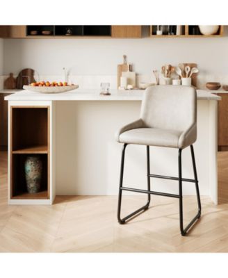 Home Counter Height Bar Stools PU Leather Barstools with Back and Footrest Industrial Metal Frame