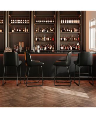 Home Counter Height Bar Stools PU Leather Barstools with Back and Footrest Industrial Metal Frame