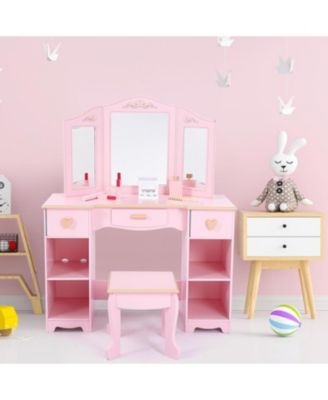 Pink Kids Princess Luxury Vanity Set, Perfect Gift Dressing Table with Coordinating Stool