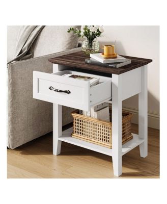 2-Tier Drawer Nightstand End Table, Storage Shelves Side Table for Living Room Study Room Bedroom