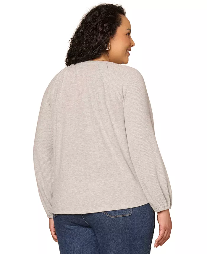 Plus Size Blouson Long-Sleeve Relaxed Top - thumbnail 3