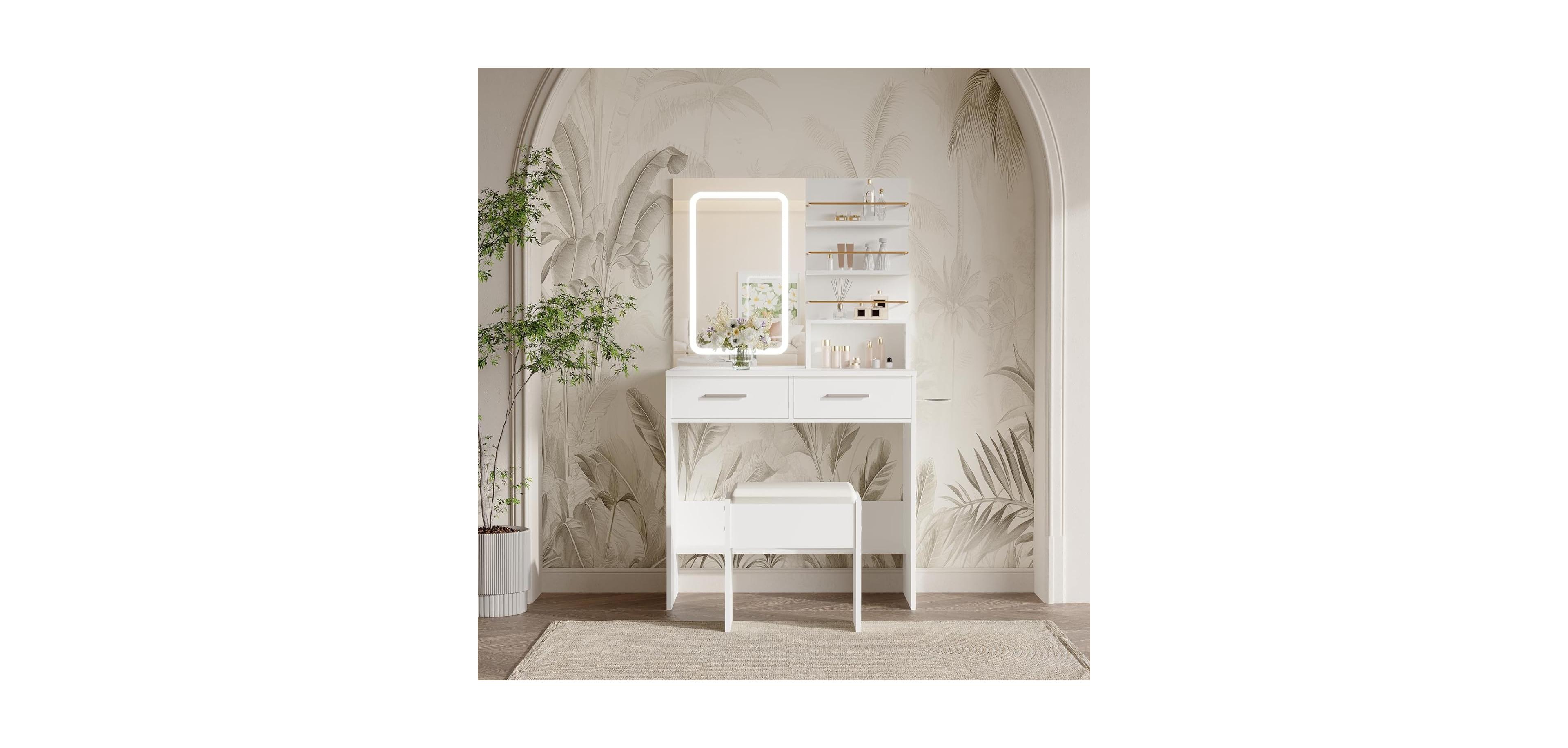 Gaomon Vanity Desk Mirror and Lights Makeup Vanity for Bedrooms, Apartments, Easy to Assemble
