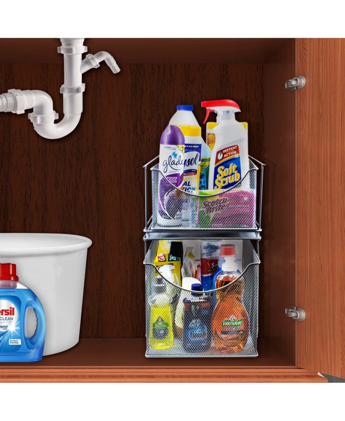 Sorbus 2-Tier Sliding Mesh Basket Drawers - Ideal for Countertop, Cabinet, Pantry, Under the Sink, Desktop and More