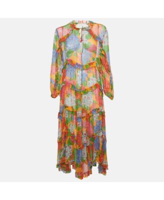 Women's Multicolor Floral Print Crinkle Silk Maxi Dress