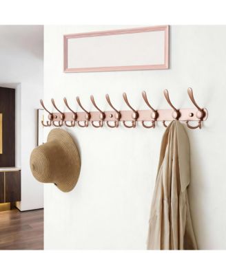 Heavy Duty 38" Long 10-Tri Hooks Coat Rack, Anti-Tear & Anti-Slide