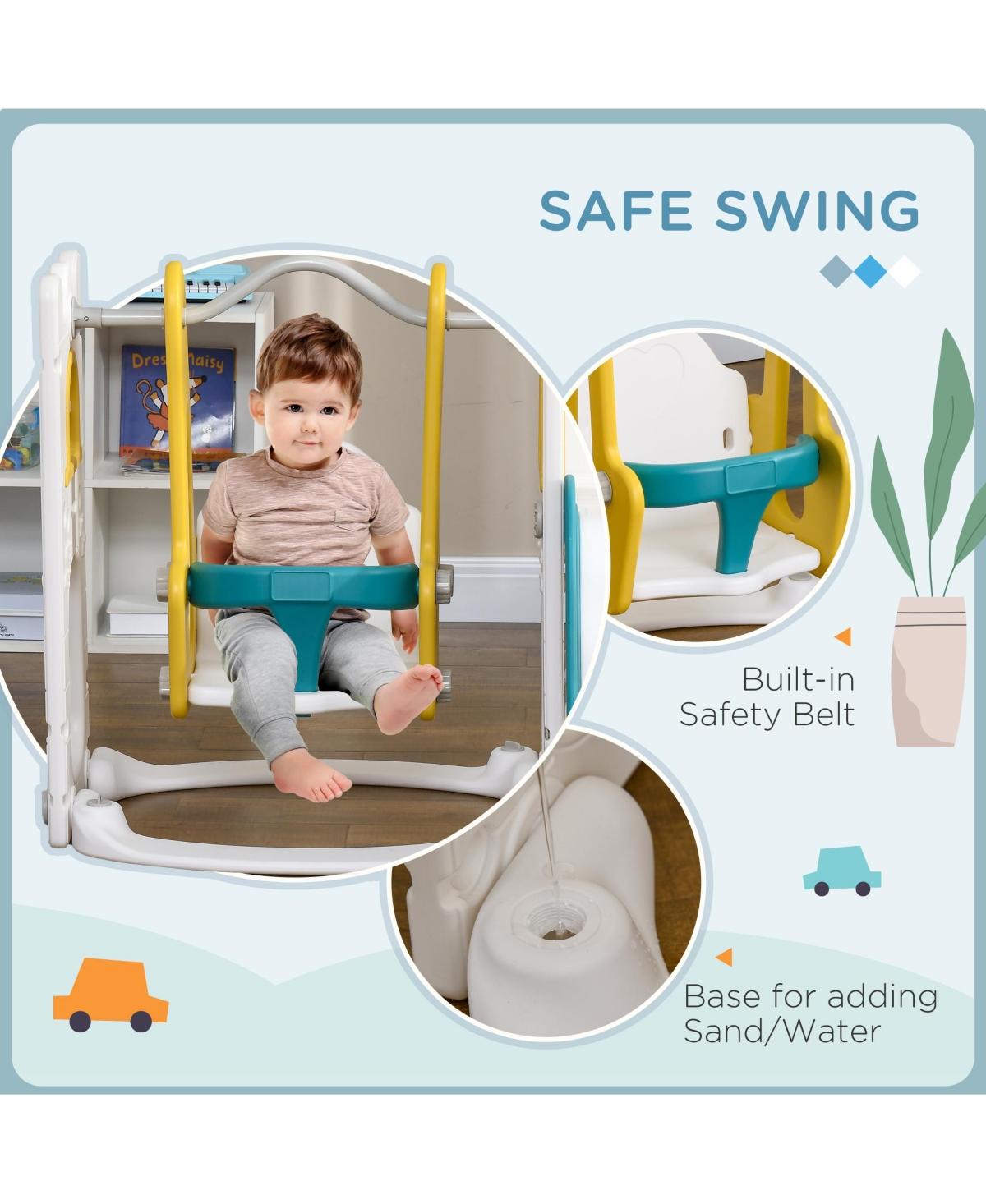 Hongge 6 in 1 Indoor Toddler Slide and Swing Playset