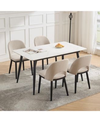 Modern Wooden Dining Chairs Set, Fabric Upholstered High Back Deep Seat Kitchen & Dining Room Chairs