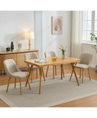 Set of 4 Fabric Upholstered Dining Chairs, Curved Backrest Kitchen Side Chairs with Solid Oak Legs