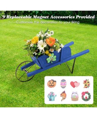 Wooden Wagon Planter Decorative Indoor/Outdoor Rustic Flower Cart with Wheel