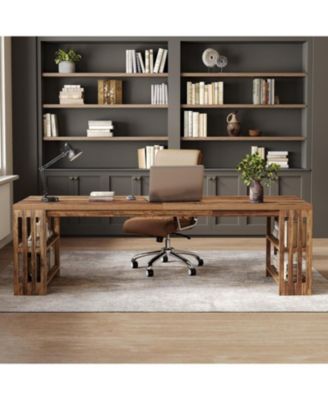 78.7" Long Desk, 2 Person Desk with Shelves, Large Wooden Computer Desk, Heavy Duty Shelf Legs Design