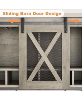 Wine Bar Cabinet with Storage - Sliding Barn Door Kitchen Buffet, Wood Sideboard Console with Wine Rack & Glass Holder for Living & Dining Room