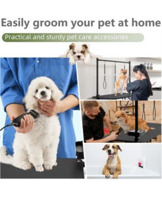 47" Large Dog Grooming Table, Foldable Adjustable Pet Station with Arms, Nooses & Mesh Drying Tray, Black