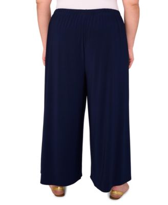 Plus Size Solid Pull-On Wide-Leg Pants
