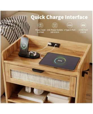 1-Drawer Nightstand with Type-C Charging Station & Open Storage