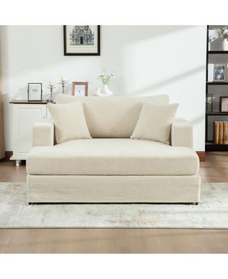 Extra-Large Sofa Bed, Chenille Linen Fabric, Sturdy Metal Legs
